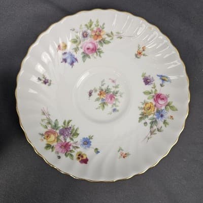 Minton Marlow Fine Bone China Tea Cup & Saucer England Red Back Stamp - Thumbnail 4