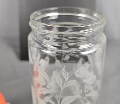 VTG Tang Drink Anchor Hocking Pitcher Clear Glass Etched Lily Orange Lid 1 Qt - Thumbnail 9