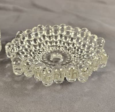 2 Vintage 1920s 1930s Pressed Glass Ashtray Dresser Trinket Tray Dishes Bubble - Thumbnail 3