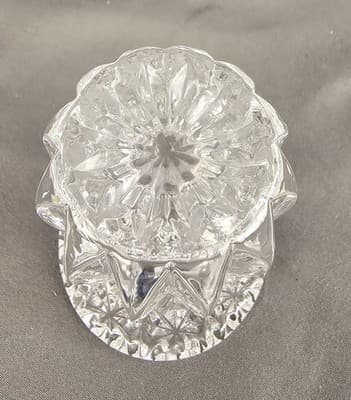 Vintage Miniature 4” Cut Glass Bud Vase Starburst Design With Sawtooth Edge - Thumbnail 4