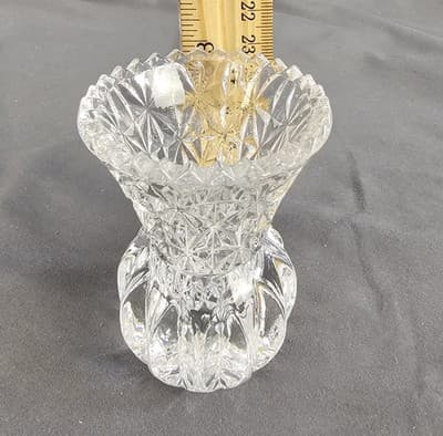 Vintage Miniature 4” Cut Glass Bud Vase Starburst Design With Sawtooth Edge - Thumbnail 5