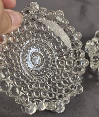2 Vintage 1920s 1930s Pressed Glass Ashtray Dresser Trinket Tray Dishes Bubble - Thumbnail 8