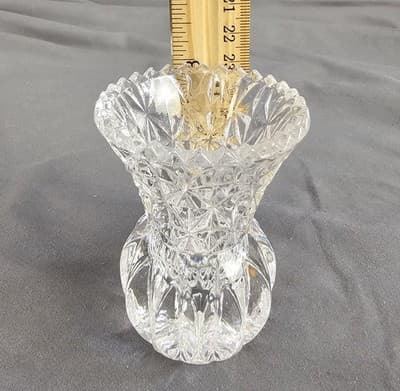 Vintage Miniature 4” Cut Glass Bud Vase Starburst Design With Sawtooth Edge - Thumbnail 6