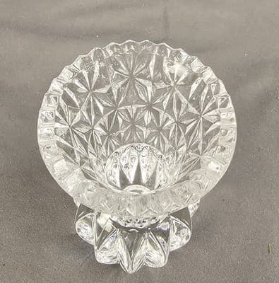 Vintage Miniature 4” Cut Glass Bud Vase Starburst Design With Sawtooth Edge - Thumbnail 2