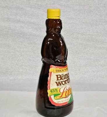Vintage Mrs. Butterworth's Syrup Bottle Amber Glass 24 oz Plastic Cap Label 10" - Thumbnail 2