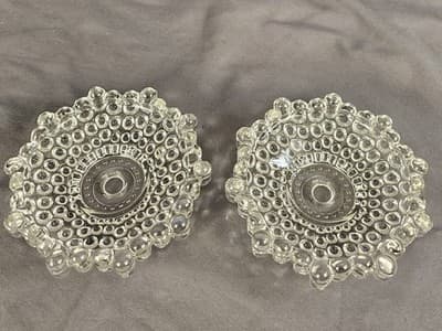 2 Vintage 1920s 1930s Pressed Glass Ashtray Dresser Trinket Tray Dishes Bubble - Thumbnail 4