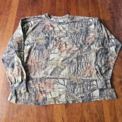 Camo M Michigan Long Sleeve Mens T Shirt 2XL Boggy Creek Camouflage Cotton - Thumbnail 2
