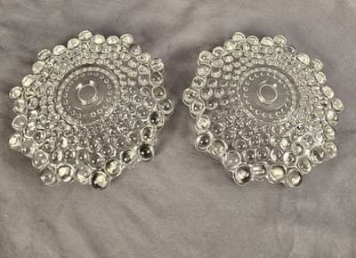 2 Vintage 1920s 1930s Pressed Glass Ashtray Dresser Trinket Tray Dishes Bubble - Thumbnail 5