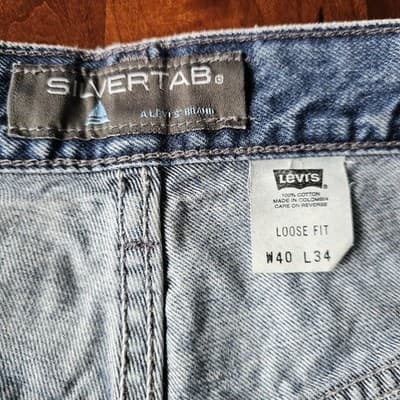 Levis Silvertab W40 L34 Med Wash Blue Jeans Loose Fit Baggy Skater - Thumbnail 15