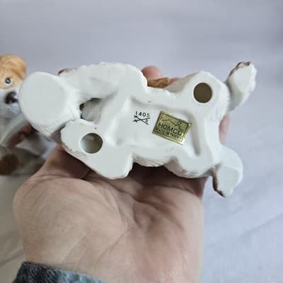Vintage Homco Set Of 2 Puppy Dog Figurines Chewing On Sneakers #1405 White Brown - Thumbnail 8