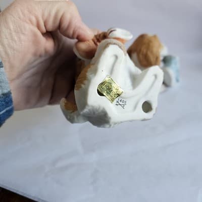 Vintage Homco Set Of 2 Puppy Dog Figurines Chewing On Sneakers #1405 White Brown - Thumbnail 7