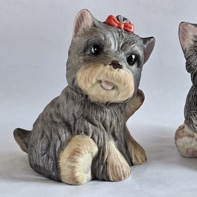 Vintage Yorkshire Terrier Dog Figurines by HOMCO Yorkie Dog W/ Bow 3.5” Set of 2 - Thumbnail 3