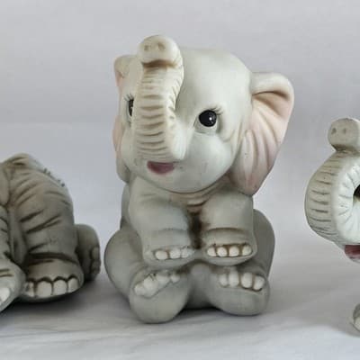 Baby Elephant Figurines # 1400 Home Interiors Set of 3 Homco Ceramic Philippines - Thumbnail 4