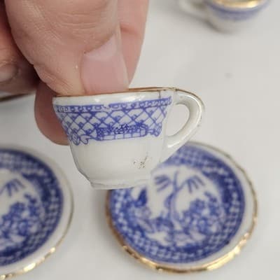 Vintage Miniature Blue Willow Blue White Ceramic Tea Set Taiwan Vtg Tiny Small - Thumbnail 5
