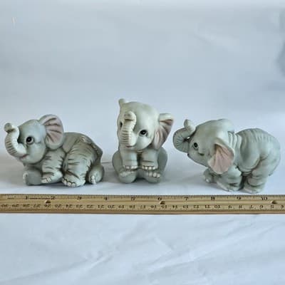 Baby Elephant Figurines # 1400 Home Interiors Set of 3 Homco Ceramic Philippines - Thumbnail 10