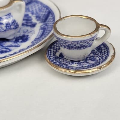 Vintage Miniature Blue Willow Blue White Ceramic Tea Set Taiwan Vtg Tiny Small - Thumbnail 11