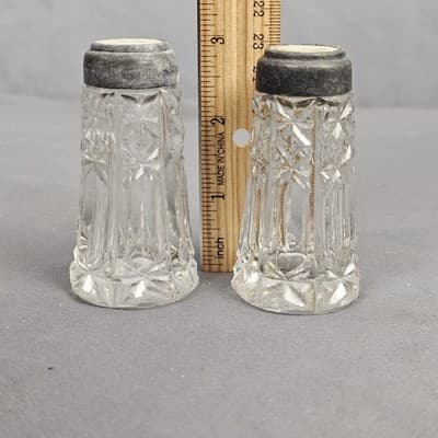 Antique Cut Glass salt & pepper shakers - Heavy Clear Glass - Thumbnail 6