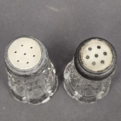 Antique Cut Glass salt & pepper shakers - Heavy Clear Glass - Thumbnail 2