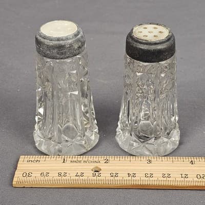 Antique Cut Glass salt & pepper shakers - Heavy Clear Glass - Thumbnail 5