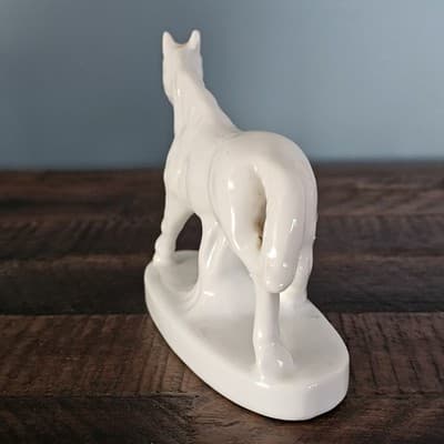 Vintage White Porcelain Horse on Base Mid Century 4" x 5" - Thumbnail 4