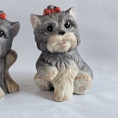 Vintage Yorkshire Terrier Dog Figurines by HOMCO Yorkie Dog W/ Bow 3.5” Set of 2 - Thumbnail 2