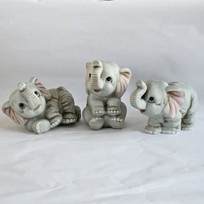 Baby Elephant Figurines # 1400 Home Interiors Set of 3 Homco Ceramic Philippines - Thumbnail 2