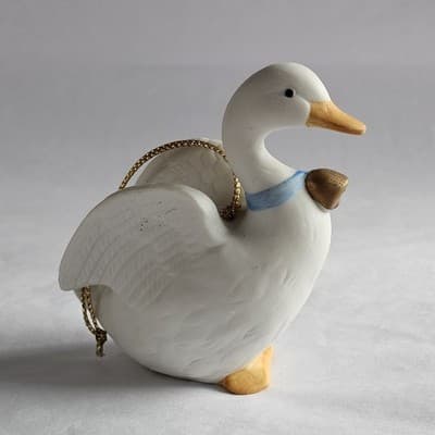 Lot of 3 Vintage Homco #5255 White Christmas Geese Ornaments Porcelain 3½" EUC - Thumbnail 2