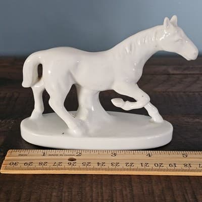 Vintage White Porcelain Horse on Base Mid Century 4" x 5" - Thumbnail 7