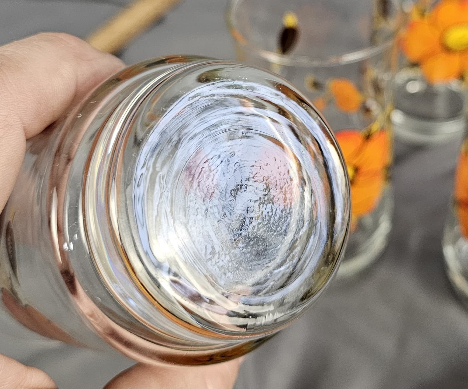 Dominion Glass Orange Poppy Flower 5.5" Tall Tumblers Set of 5 MCM - Thumbnail 6