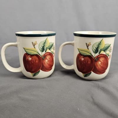 Apple Coffee Mugs Tea Fruit Cups Casual By China Pearl Set Of 2 - Thumbnail 3