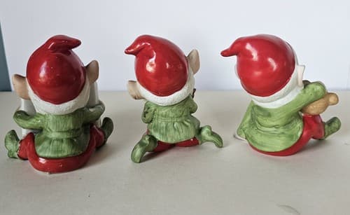 Christmas Elf Homco Set 3 Elves Porcelain Elves Lot Of 3 Toymakers Vintage Santa - Thumbnail 5