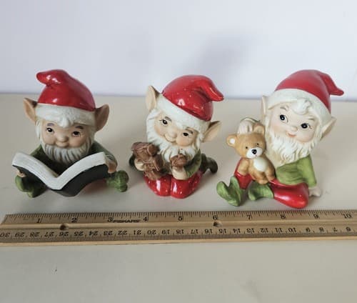 Christmas Elf Homco Set 3 Elves Porcelain Elves Lot Of 3 Toymakers Vintage Santa - Thumbnail 6