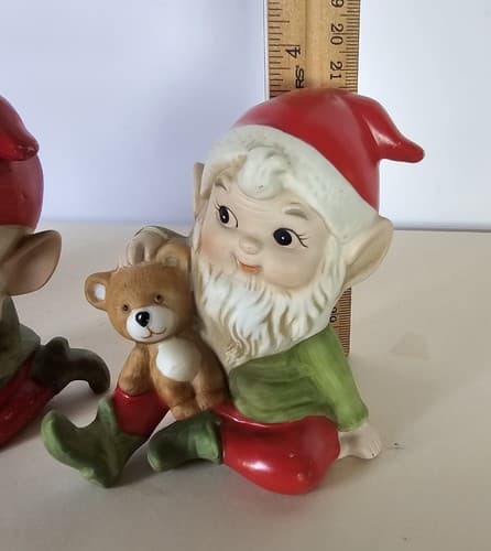 Christmas Elf Homco Set 3 Elves Porcelain Elves Lot Of 3 Toymakers Vintage Santa - Thumbnail 7