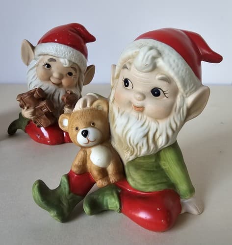 Christmas Elf Homco Set 3 Elves Porcelain Elves Lot Of 3 Toymakers Vintage Santa - Thumbnail 4