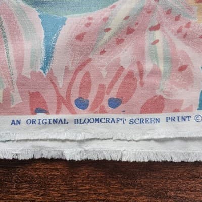 Vintage Bloomscraft Fabric Screen Print w Teflon Floral Cotton 54 x 54, 1.5 Yard - Thumbnail 4
