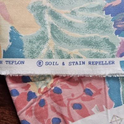 Vintage Bloomscraft Fabric Screen Print w Teflon Floral Cotton 54 x 54, 1.5 Yard - Thumbnail 6