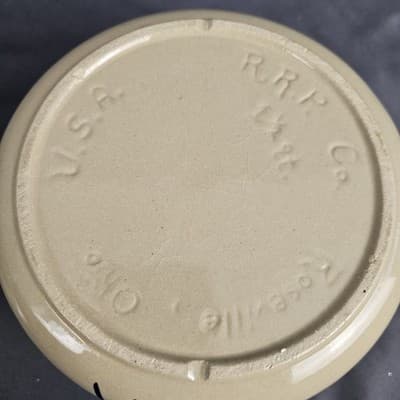 Vintage Roseville Blue Spongeware Crock + Lid Robinson Ransbottom With Handles - Thumbnail 9