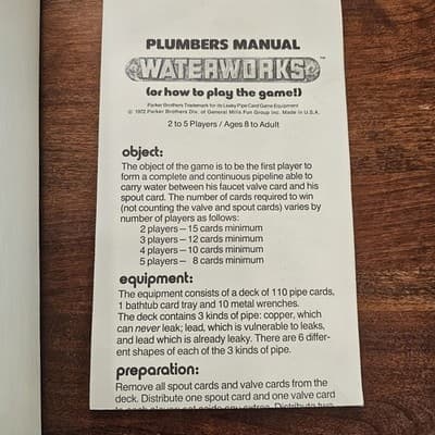 Vintage Parker Brothers WaterWorks Card Game Leaky Pipe Board Game 1972 - Thumbnail 8
