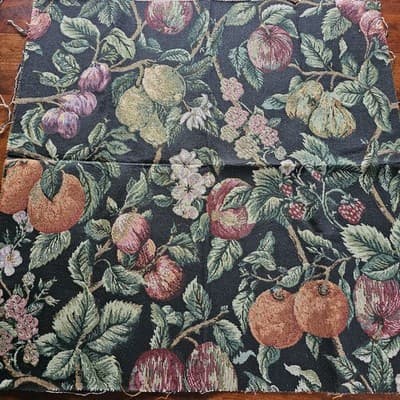 Vintage Upholstery Fabric Black with Fruit 26" x 26" - Thumbnail 2