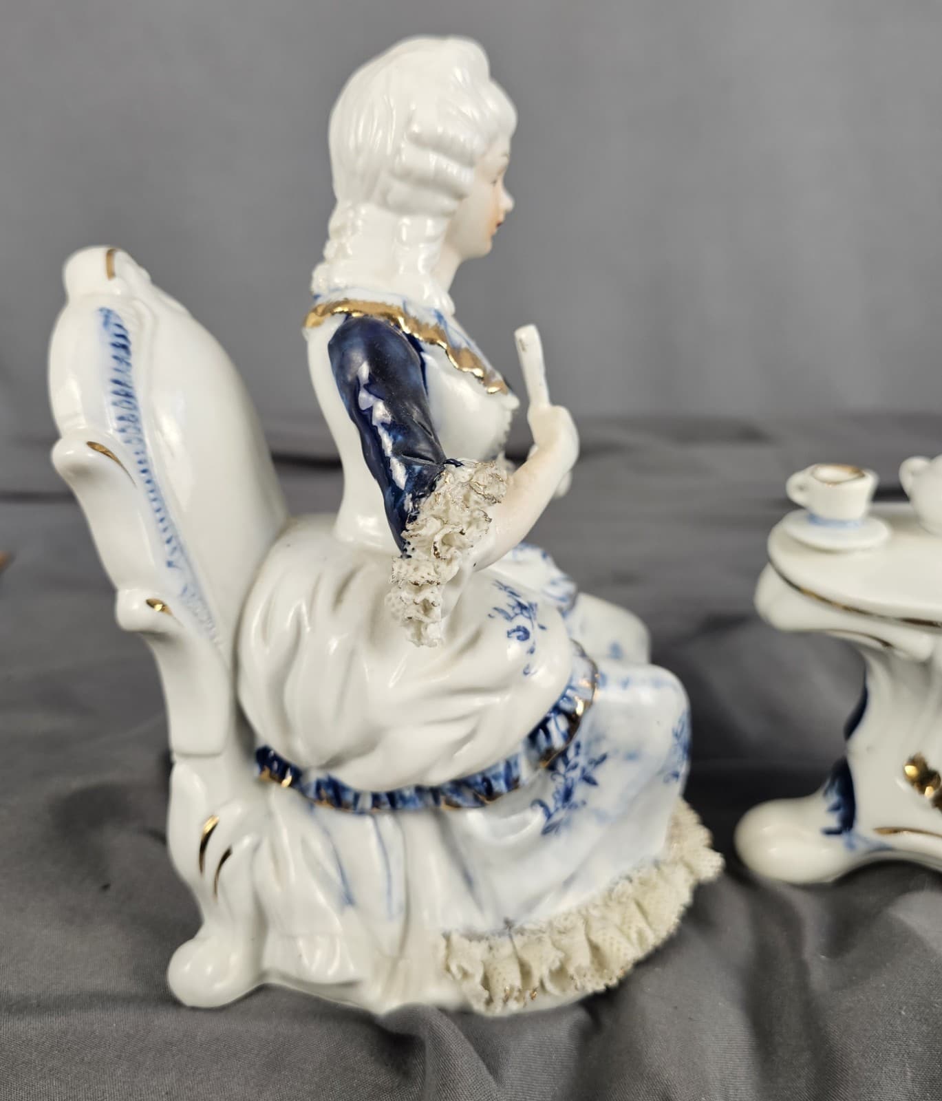 Vintage Victorian Woman & Table Figurine Having Tea - Thumbnail 3