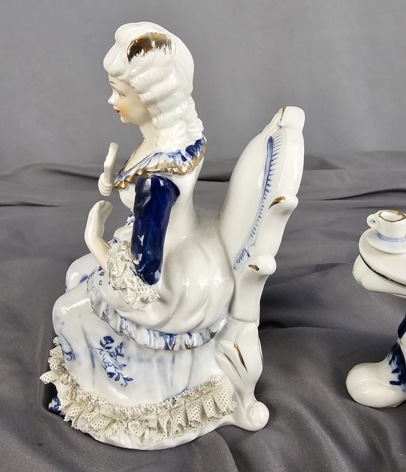 Vintage Victorian Woman & Table Figurine Having Tea - Thumbnail 5