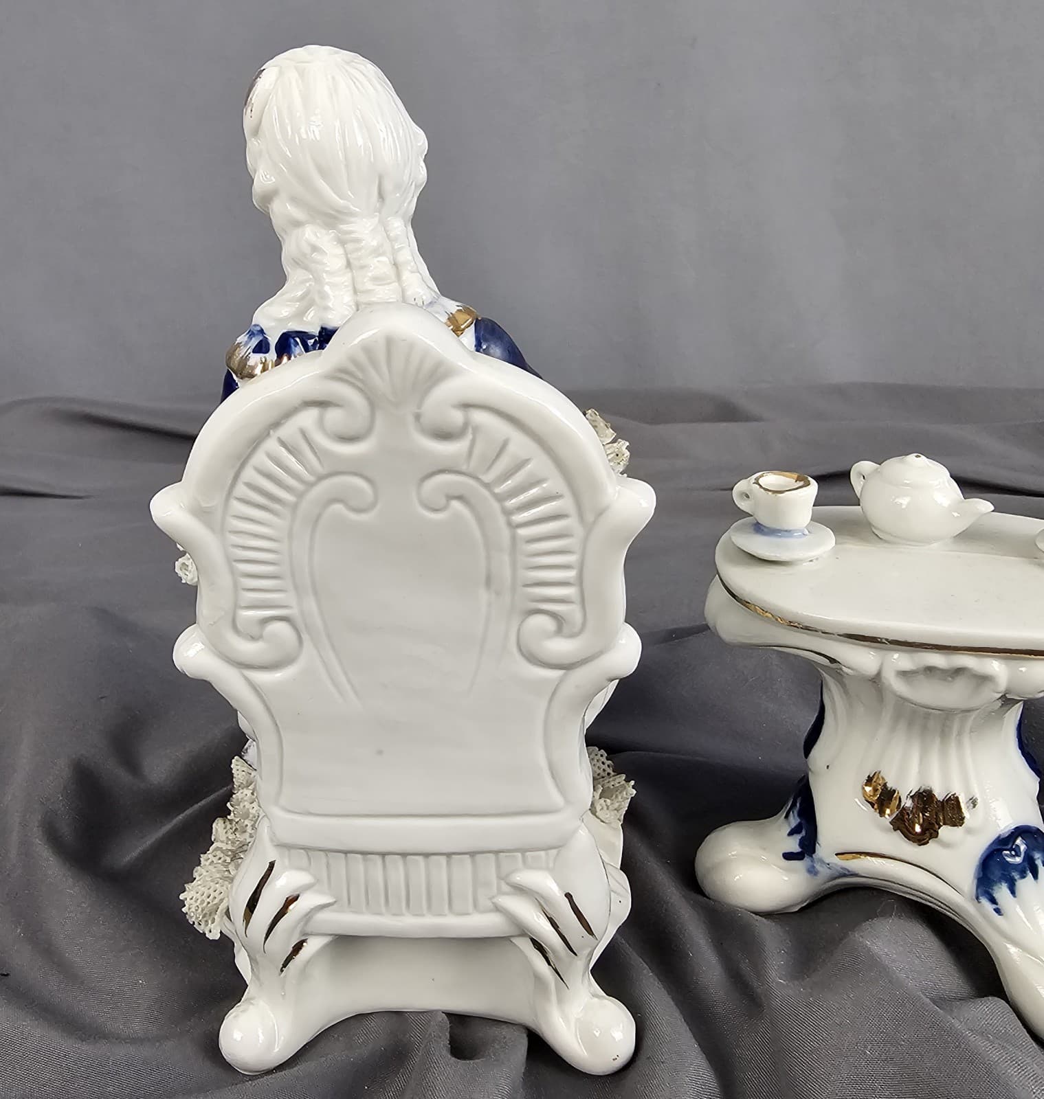 Vintage Victorian Woman & Table Figurine Having Tea - Thumbnail 4