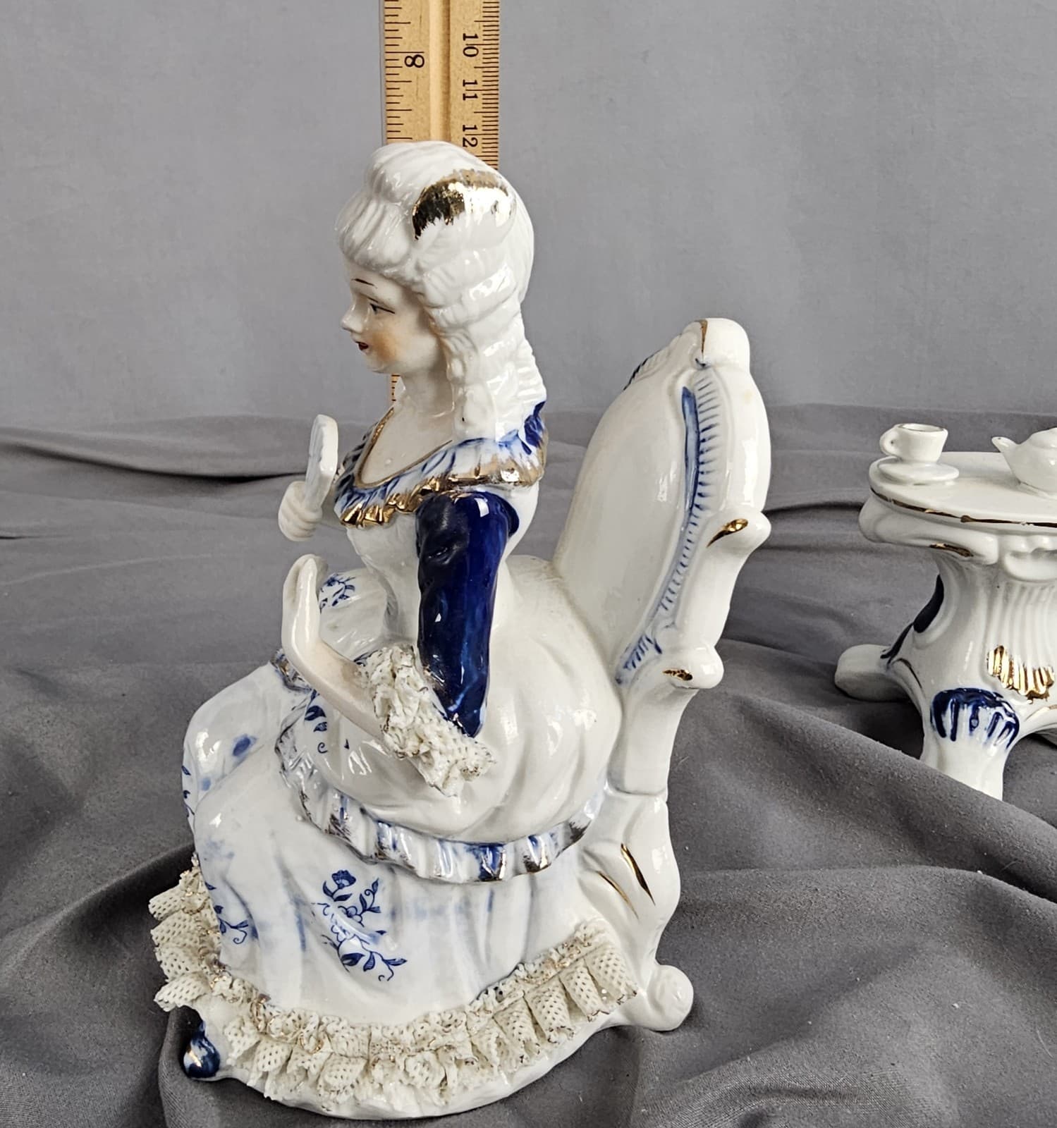 Vintage Victorian Woman & Table Figurine Having Tea - Thumbnail 11