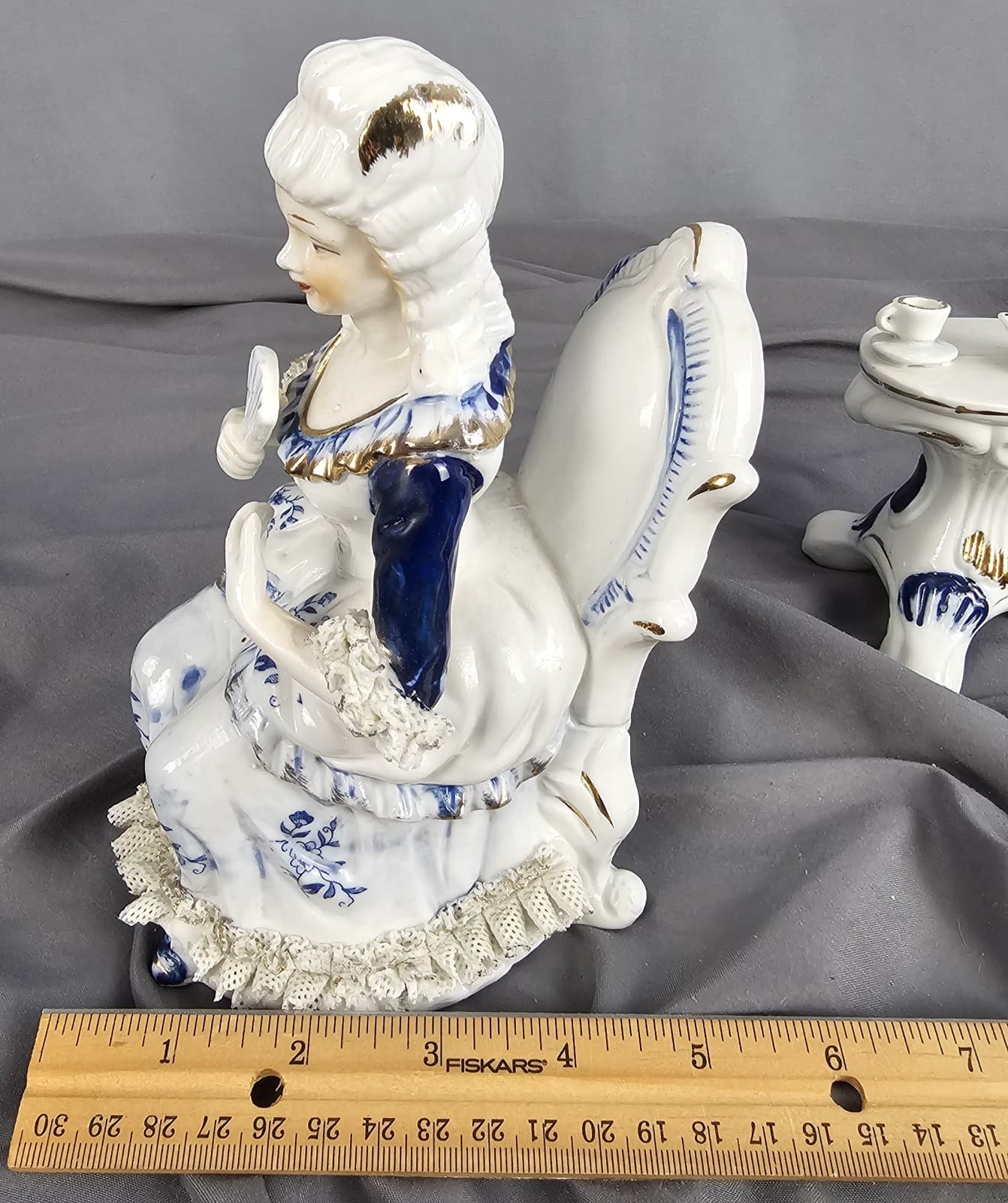 Vintage Victorian Woman & Table Figurine Having Tea - Thumbnail 12