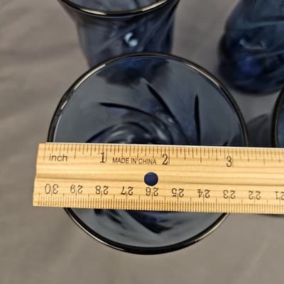 Set 6 Vtg Anchor Hocking Clear Blue Glass Tumblers Carousel Drinking Glasses EUC - Thumbnail 6