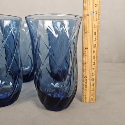 Set 6 Vtg Anchor Hocking Clear Blue Glass Tumblers Carousel Drinking Glasses EUC - Thumbnail 5
