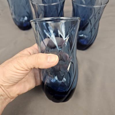 Set 6 Vtg Anchor Hocking Clear Blue Glass Tumblers Carousel Drinking Glasses EUC - Thumbnail 7