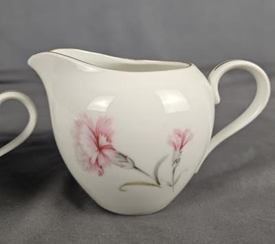 Vintage Royal Court Carnation Sugar Bowl W Lid Creamer Set Gold Trim - Thumbnail 2