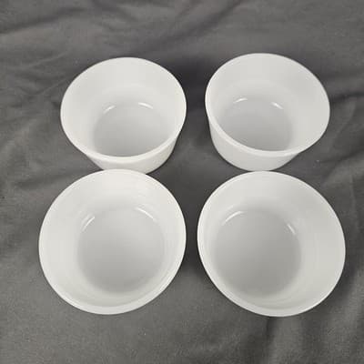 4 Glasbake Ramekin Custard Bake Cups Milk Glass White Bowls Flan Baking 4-5 oz - Thumbnail 2