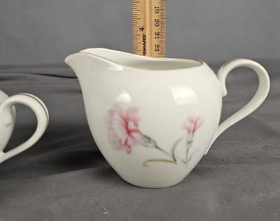 Vintage Royal Court Carnation Sugar Bowl W Lid Creamer Set Gold Trim - Thumbnail 10